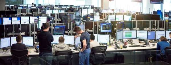 Traders at work on a Susquehanna International Group trading floor